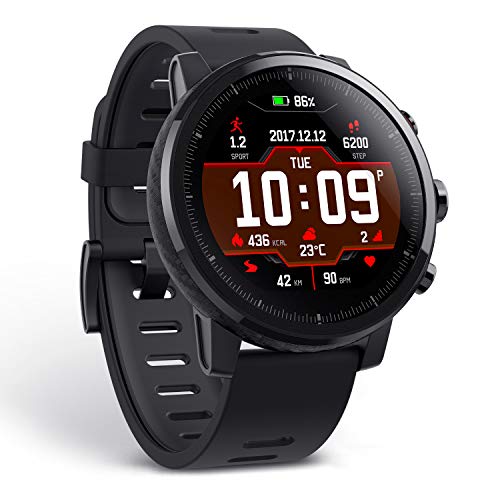 Amazfit Stratos Multisport - Reloj inteligente con medición de frecuencia cardíaca, actividad, VO2max GPS, rastreador de fitness 5 ATM, resistente al agua, color negro