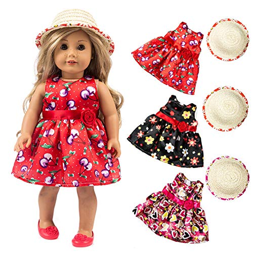 American Girls Muñecas Ropa - Conjunto de Vestido Floral + Sombrero para American Girl 18 Pulgadas - Muñecas Fashion y Accesorios Doll Ropa Set (Hot Pink)