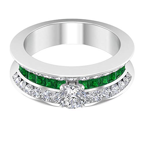 Anillo de diamante solitario certificado SGL de 1,45 ct, 0,36 ct de corte princesa creado en laboratorio, anillo de promesa de mujer, 14K Oro blanco, Diamante, Size:EU 70