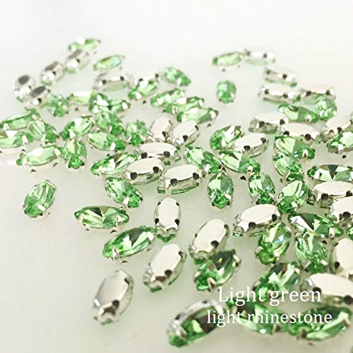 Astonish - Juego de 50 Cristales de imitación para Coser, diseño de Ojo de Caballo, Color Verde Claro, 4 x 8 mm, 50 Unidades