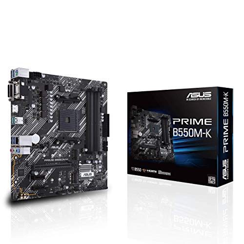 ASUS Prime B550M-K - Placa Base mATX AMD Ryzen AM4 con 4 x DIMM, Dual M.2, PCIe 4.0, 1 GB LAN Ethernet, HDMI/D-Sub/DVI, SATA 6 Gbps, USB 3.2 Gen 2 Type-A + 2 x USB 3.2 Gen 1 Frontales
