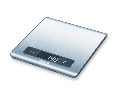 Beurer KS51 - Balanza de cocina ultra plana (1,5 cm), 5 kg/1 gr, pesa líquidos, color plata