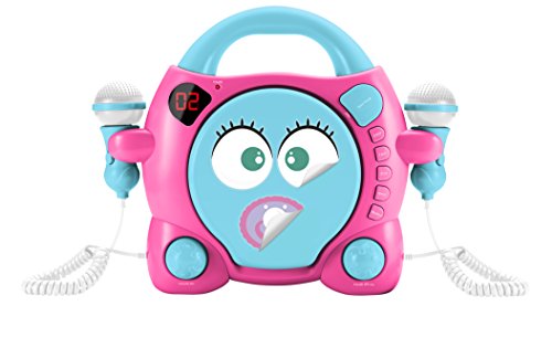 BigBen Interactive My MIA - Reproductor de CD con 2 micrófonos y 5 páginas de Stickers (LED, Conector de Auriculares, Funciones de repetición y Programa, Volumen CD/Micro) Rosa y Azul