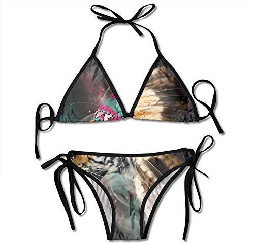 Bikini Cosmic Indian Feather Tiger Bikini Set Traje de baño de Playa Bikini de Dos Piezas Traje de baño para Mujeres Niñas Ropa de Playa Negro