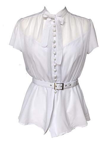 Blusa de gótico Rockabilly de manga corta con cuello de gasa, estilo retro de los años 40, color blanco Blanco blanco 52