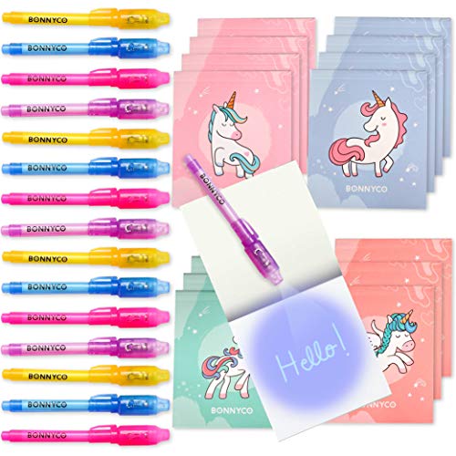 BONNYCO Bolígrafo Tinta Invisible y Libreta Unicornio Pack x16 Detalles Cumpleaños Niños, Regalos Cumpleaños Niños Colegio, Piñatas de Cumpleaños | Regalos Fiesta Cumpleaños Infantil