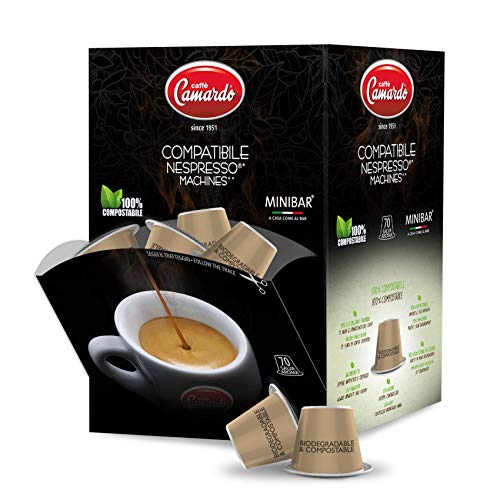 CAFFÈ CAMARDO 70 cápsulas compostables compatibles con cafetera Nespresso® * - Mezcla ARABICA SUAVE - Made in Italy - Práctica caja de 70 cápsulas