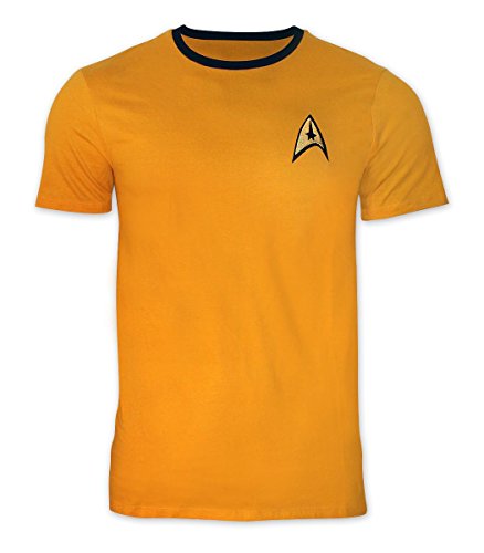 Camiseta de Uniforme de Star Trek – Capitán Kirk con parche dorado amarillo L