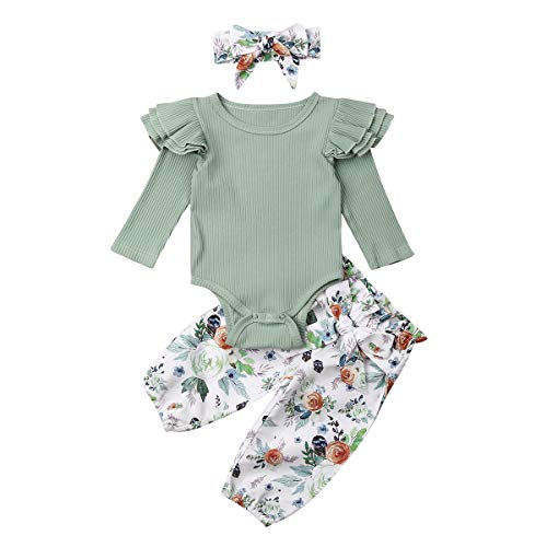 Carolilly - Conjunto de ropa para recién nacida, body de manga larga y pantalones verde 70 cm