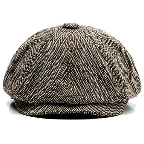 Charmylo Newsboy Cap Baker Boy Hat Gorras Planas - 8 Paneles Peaky Herringbone Tweed Gatsby Hat Ivy Irish Cap para Hombres y Mujeres, Café, 57-59