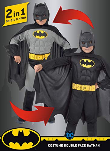 Ciao 11720.8-10 Batman 2 en 1 (Classic/Dark Knight) Disfraz original de DC Comics (tallas 10-12 años) con músculos pectorales acolchados para niño, negro, Girgio, 8-10