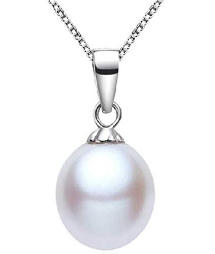 Collar elegante de perlas de agua dulce para mujer, plata 925, alto brillo, diámetro 8-9 mm, color blanco