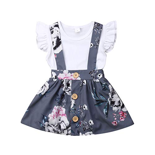 Conjunto de ropa de bebé de manga corta + falda de lazo o vestido de algodón corto para niños pequeños, 2 piezas, 3 meses a 4 años White Top 18-24 Meses