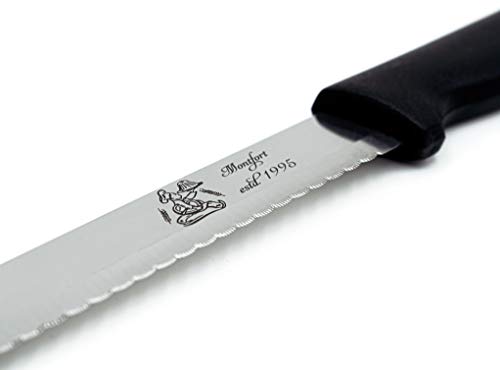 Cuchillo de pan con filo ondulado, cuchillo de pan original con hoja de acero inoxidable, 16 cm de largo, mango de plástico inyectado a máquina