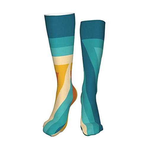 Decams Calcetines unisex de muslo alto, rayas retro coloridas de los años 70 y 80, calcetines largos abstractos para botas altas, calentadores de pierna alta