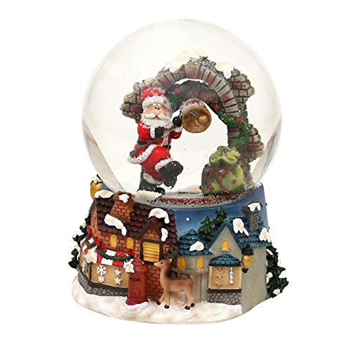Dekohelden24 Bola de nieve de Papá Noel con mecanismo musical, melodía: Santa is Coming to Town. Dimensiones alto/ancho/diámetro de la bola: 14,5 x 11 cm aprox. Diámetro: 10 cm.