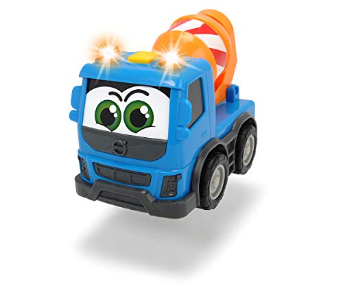 Dickie Toys Happy Series-Volvo FMX Vehículos de Construcción para niños a Partir de 1 año, Volquete, Hormigonera o Camión Contenedor, 13 cm, Modelos y Colores Aleatorios, 203811006