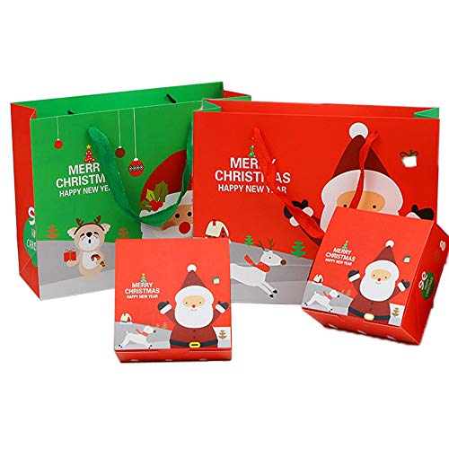 DiiDa Bolsas de papel de regalo de Navidad, tamaño mediano, 24 x 10 x 20 cm, paquete de 12 [2 colores, 6 unidades cada uno] papel de regalo de Navidad con 12 tarjetas de Navidad