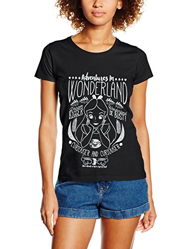 Disney Alice Adventures In Wonderland Camiseta, Negro, M para Mujer