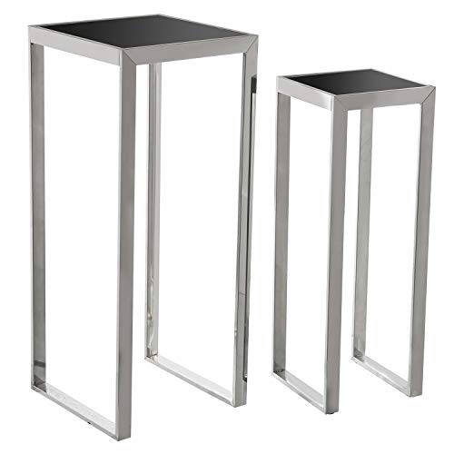 DRW Set de 2 pedestales de Metal y Madera DM en Acero Inoxidable 29,5x29,5x71cm y 22x22x61cm