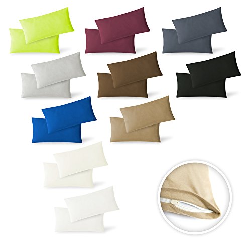 Exclusiv Heimtextil - Funda de almohada, paquete doble con cremallera, 40 x 60 cm, de jersey, Blanco, 40 x 60 cm