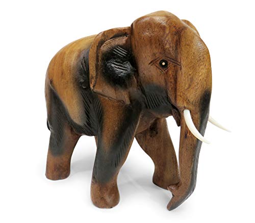 Figura de elefante caminando de madera tallada, madera, marrón, Large 22cm