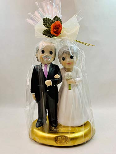 Figura tarta bodas de oro 50 aniversario GRABADA muñecos PERSONALIZADOS pastel o regalo