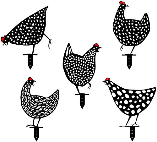 Figuras de metal para jardín, gallinas Yard Chicken Art hechas a mano, decoración de jardín, patio trasero, postes de metal, gallina, yard (5 unidades)