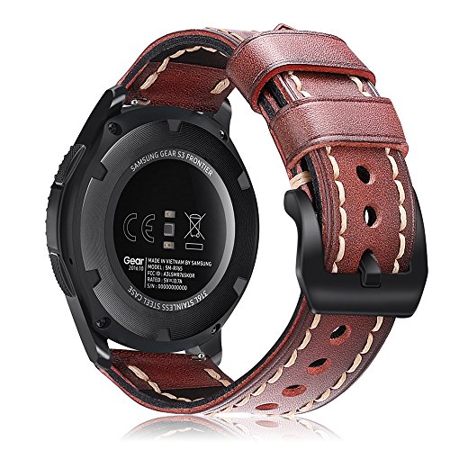 Fintie Correa Compatible con Samsung Galaxy Watch 3 (45mm) / Galaxy Watch 46mm / Gear S3 Frontier/Gear S3 Classic/Huawei Watch GT - Pulsera de Repuesto de Cuero Auténtico Retro, Cognac