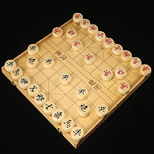 FunnyGoo Caja de Madera Beechwood Xiangqi Juego de ajedrez Chino con Caja Plegable Tablero de ajedrez 象棋, Caja de 32x18,5x4 cm con ajedrez de 3,4 cm de diámetro