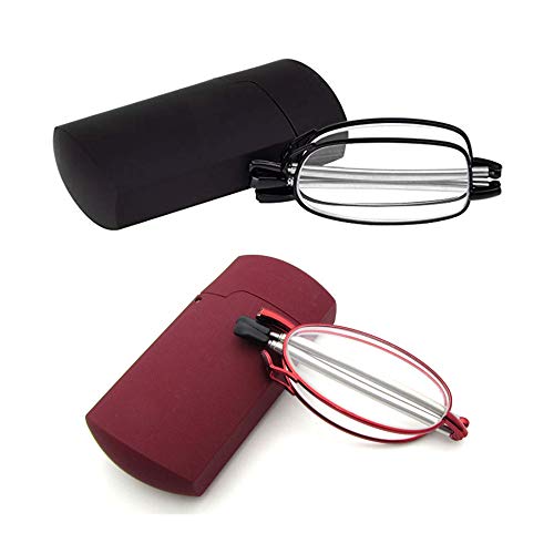 Gafas de Lectura Plegables Hombre y Mujer 2-Pack +1.5(50-54 años) Gafas Presbicia Vista Metal Montura Regulable con Mini Estuche Flip-Top