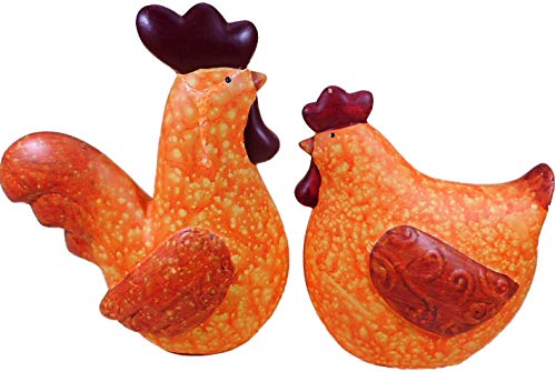 Gallo 22 x 17 cm y pollo 18 x 14 cm moderno naranja gallina Gockel Animal Figura decorativa 5363
