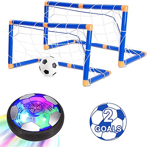GEYUEYA - Balón de fútbol para niños, juguetes para niños, pelota de fútbol con luces LED y cargador USB, juego de entrenamiento para niños con 2 porterías de fútbol, deportes interiores y exteriores