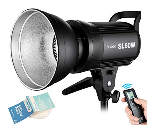 Godox SL-60W 60WS 5600±300K Bowens Mount Strobe Flash White Version Video Light Wireless Control Continuous on Photography Studio Light for Photo Studio Photography Video Recording (SL-60W)