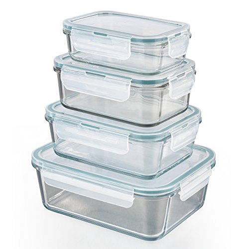 GOURMETmaxx Set de 4 contenedores de Alimentos de Vidrio, Incluyendo la Tapa | Cierre cuádruple y Sello de Silicona conservación del Aroma de la Comida