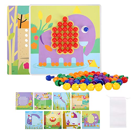 Herefun Tablero de Mosaicos Infantiles, Juguetes Montessori Puzzles con 240 Botones y 8 Imágenes, Juguete Educativo de Primera Infancia para Niños y Niñas