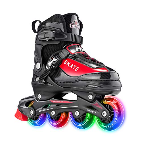 Hiboy Patines en línea ajustables con todas las ruedas iluminadas, patines para exteriores e interiores, para niños, niñas y principiantes, rojo, Large 39-42