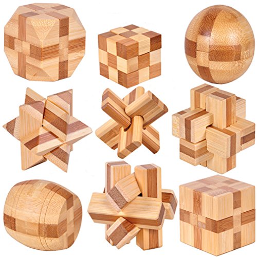 Holzsammlung 9 Piezas Cubo 3D Rompecabezas Madera Kong Ming Puzzle Bloqueo IQ Juguete Educativo para Niños Adultos #23