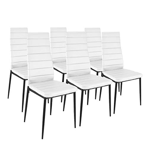 HomeSouth - Pack Seis sillas tapizadas símil Piel, Silla Color Blanco, Patas metalicas Negras, Medidas: 44 cm (Ancho) x 96 cm (Alto) x 42 cm (Fondo)