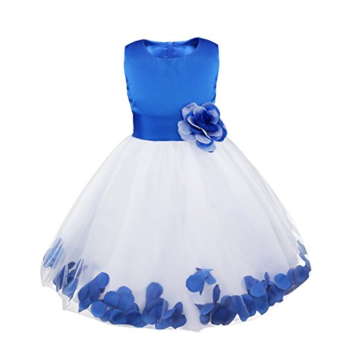 IEFIEL Vestido de Flores para Niña Disfraz de Princesa Infantil Vestido de Dama de Honor de Boda Vestido Elegante para Fiesta Ceremonia Bautizo Vestido de Bautismo Top Azul 10 años