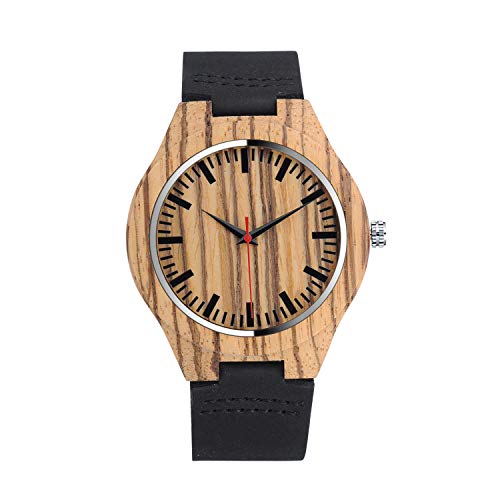 Infinito U-Moda Casual Reloj de Madera de Bambú para Mujer y Hombre Reloj de Cuarzo con la Correa de Cuero Genuino Idea Regalo Navidad
