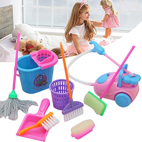 Juego de juguetes de limpieza para niños, 9 piezas Juego de escobas para niños Herramientas de limpieza de muebles de muñecas Juego de herramientas de limpieza de muebles para niños lindos para
