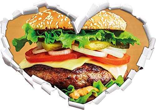 KAIASH 3D Pegatinas de Pared Hamburger MC Donalds Cheesburger Burger Eat Meat Forma de corazón en 3D Look Etiqueta de Pared o Puerta Etiqueta de la Pared Decoración de la Pared 92x64cm