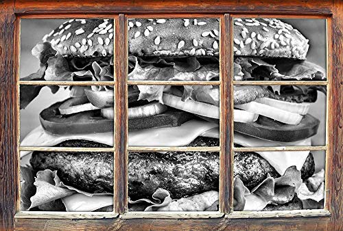 KAIASH 3D Pegatinas de Pared Monocrome Hamburger MC Donalds Cheesburger Burger Eat Meat Ventana en 3D Look Etiqueta de Pared o Puerta Etiqueta de la Pared Decoración de la Pared 62x42cm