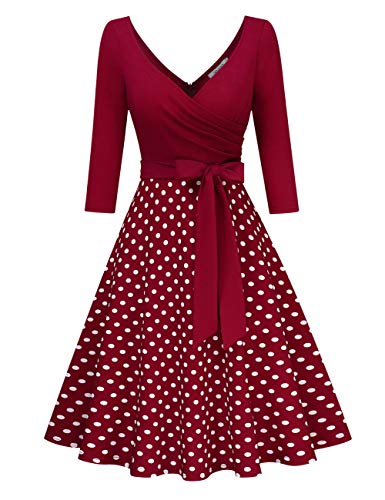 KOJOOIN Vestidos de Noche Vintage para Mujer Vestidos de los años 50 con Cuello en V Vestidos de cóctel Estilo Hepburn
