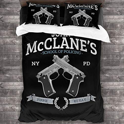 KUKHKU John McClanes School of Policing Die Hard Juego de ropa de cama de 3 piezas con funda de edredón de 86 x 70 pulgadas, decoración de 3 piezas con 2 fundas de almohada