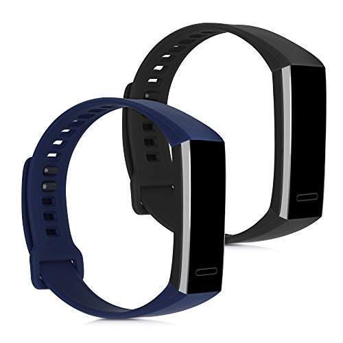 kwmobile 2X Pulsera Compatible con Huawei Band 2 / Band 2 Pro - Brazalete de Silicona Negro/Azul Oscuro sin Fitness Tracker