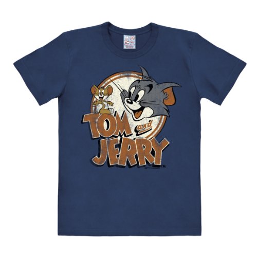 Logoshirt Camiseta Tom y Jerry - Logotipo - Camiseta Tom & Jerry - Logo - El Gato y el Ratón - Camiseta con Cuello Redondo Azul Oscuro - Diseño Original con Licencia, Talla 3XL