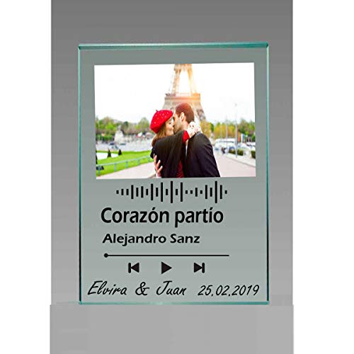 Marco foto placa de musica personalizada con foto y codigo . Marco placa de cristal de musica. Caratula album personalizada