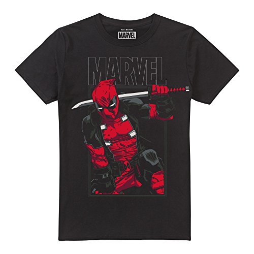 Marvel Deadpool Sword Camiseta, Negro, M para Hombre